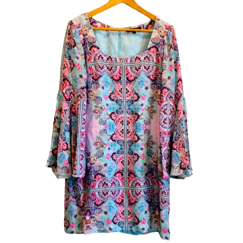 Nanette Lepore Silk Bell Sleeve Shabby Chic Shift Dress